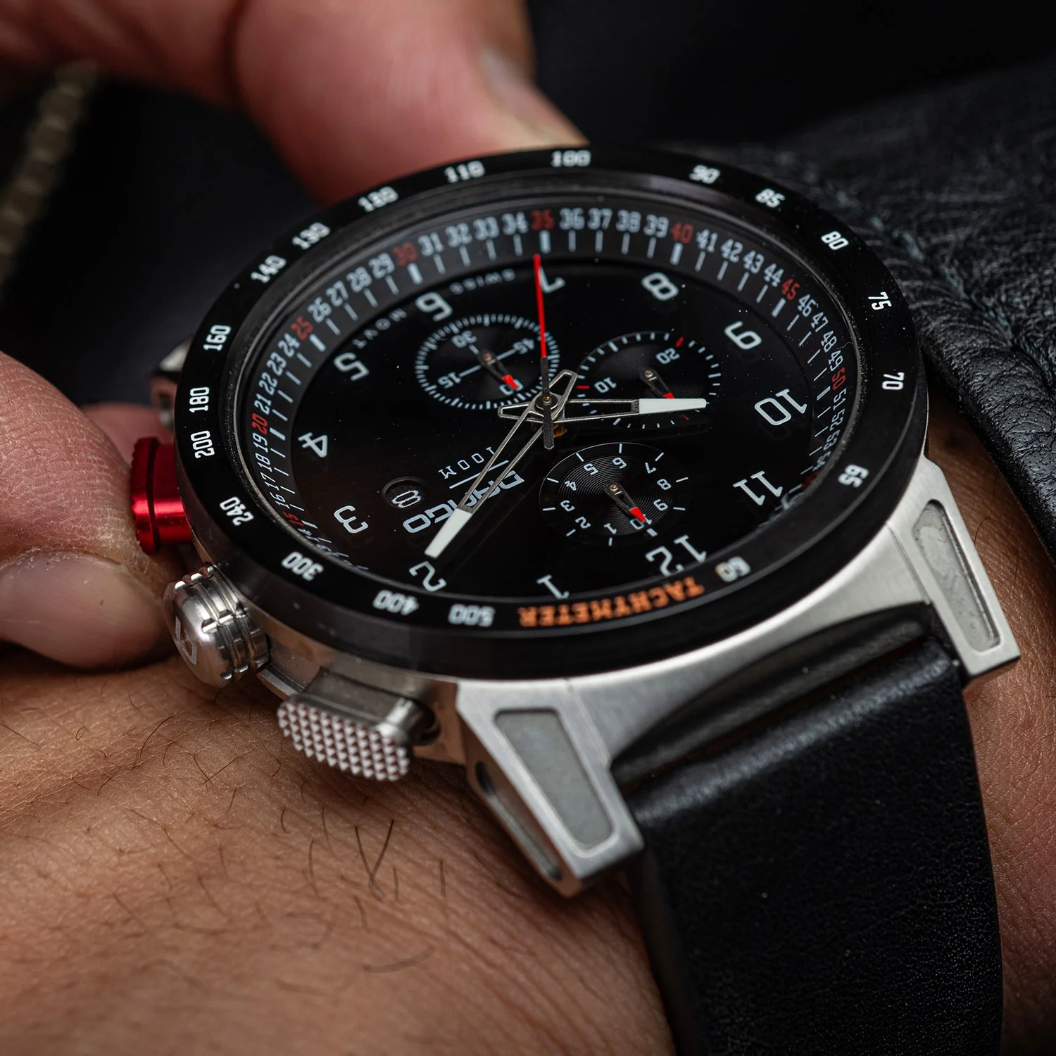 CR-01 - Chrono Watch with Italian Leather Strap - Jet Black - Image 10