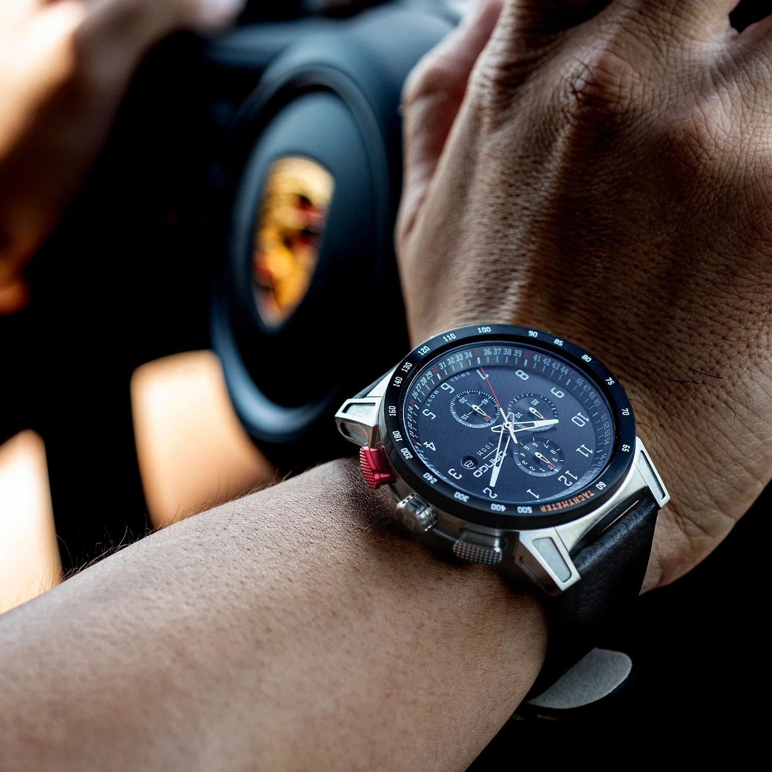 CR-01 - Chrono Watch with Italian Leather Strap - Jet Black - Image 13