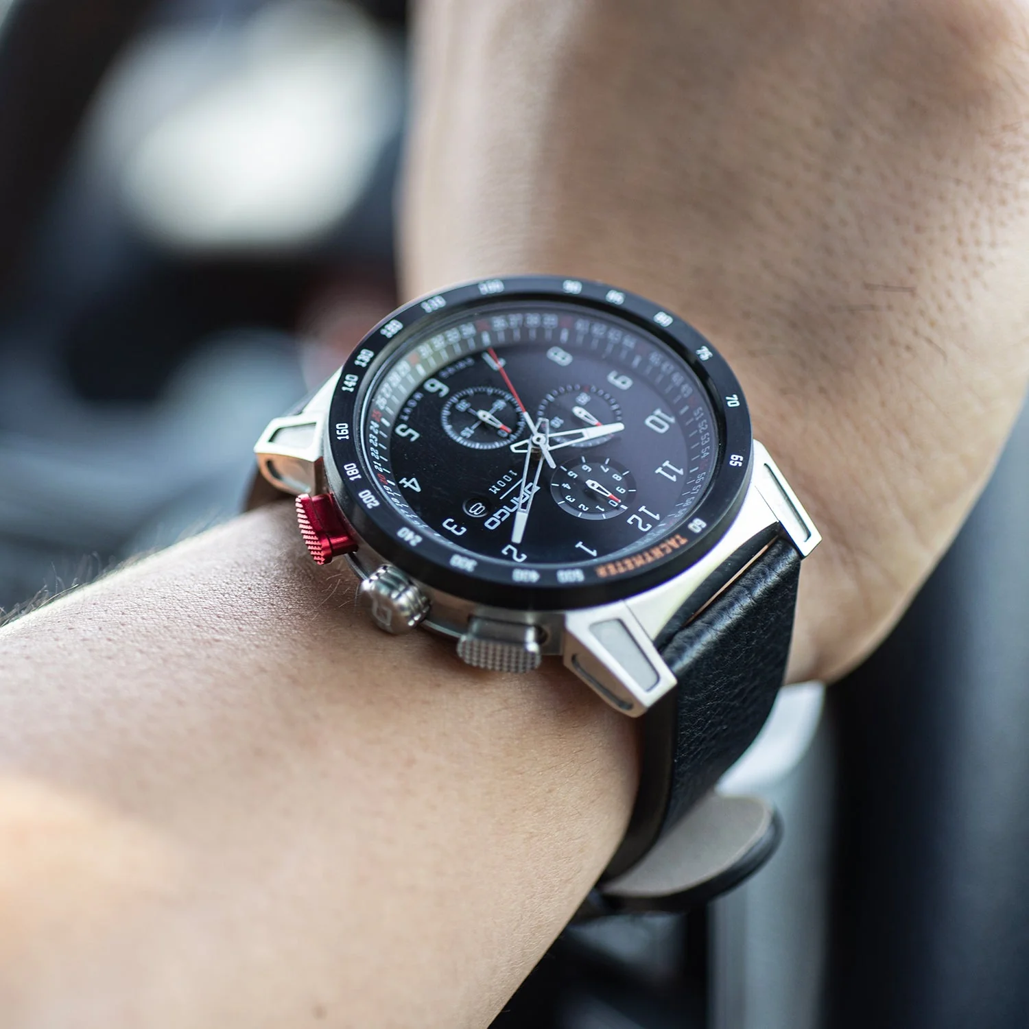 CR-01 - Chrono Watch with Italian Leather Strap - Jet Black - Image 14