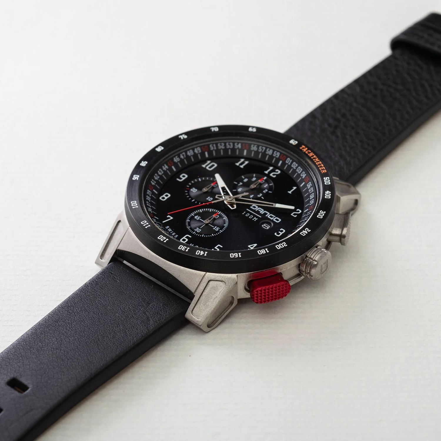 CR-01 - Chrono Watch with Italian Leather Strap - Jet Black - Image 4