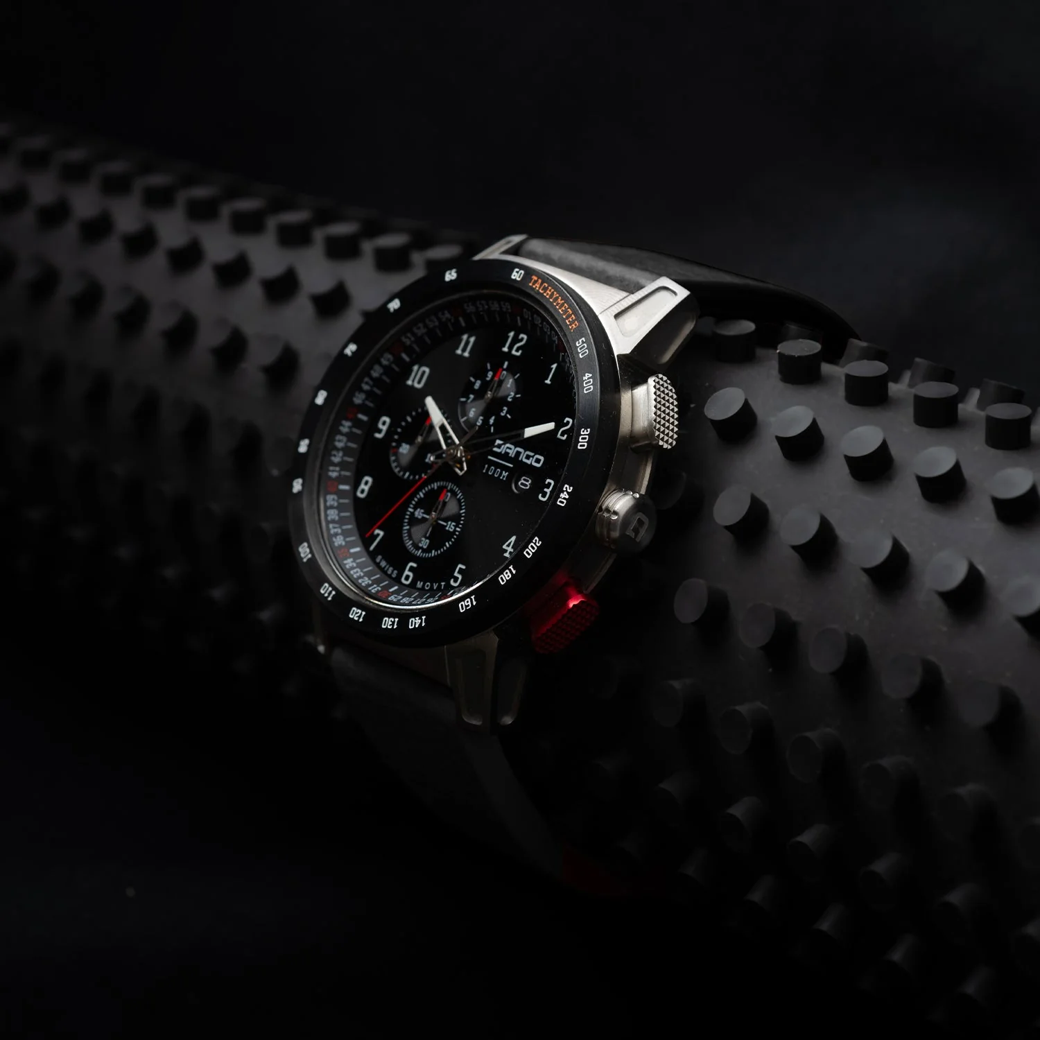 CR-01 - Chrono Watch with Italian Leather Strap - Jet Black - Image 6