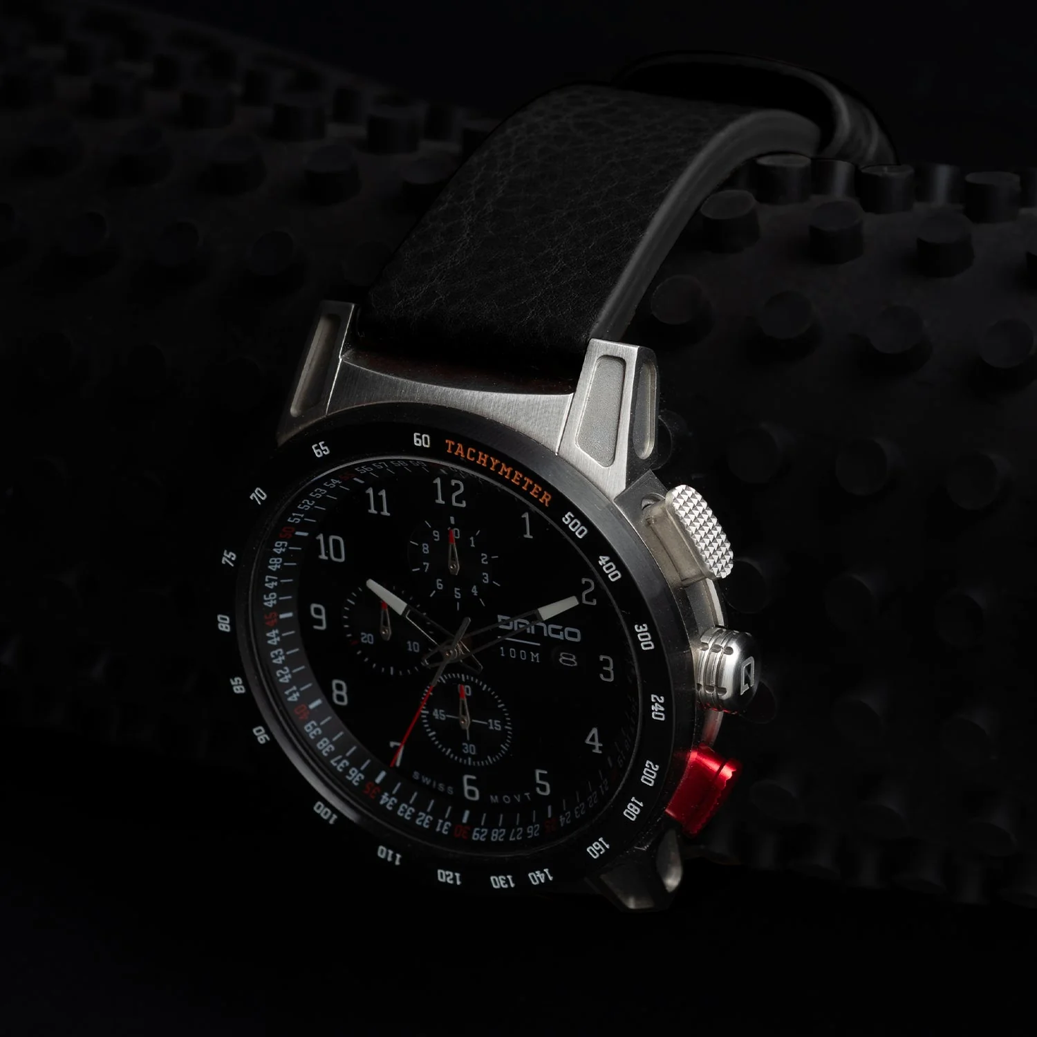 CR-01 - Chrono Watch with Italian Leather Strap - Jet Black - Image 7