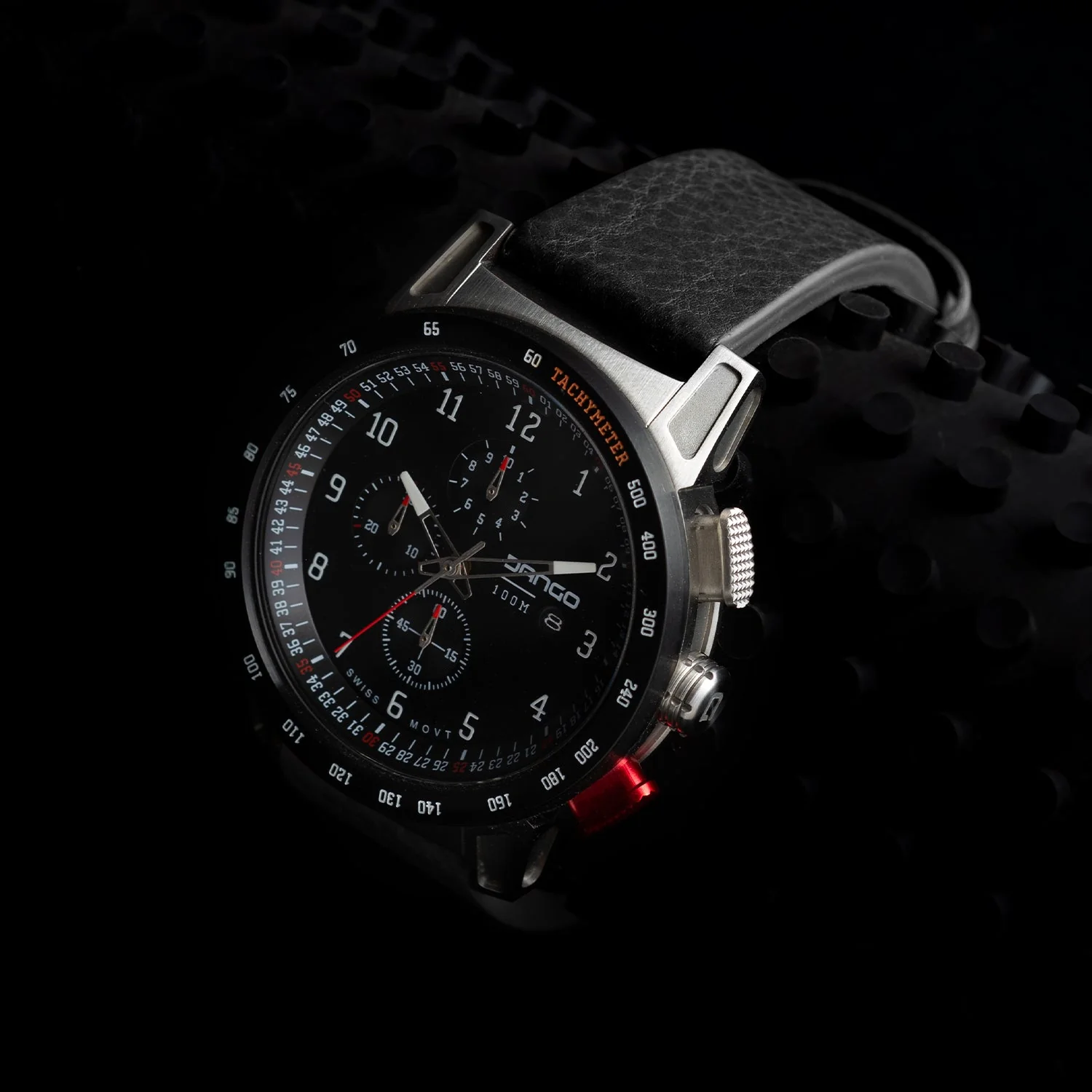 CR-01 - Chrono Watch with Italian Leather Strap - Jet Black - Image 8