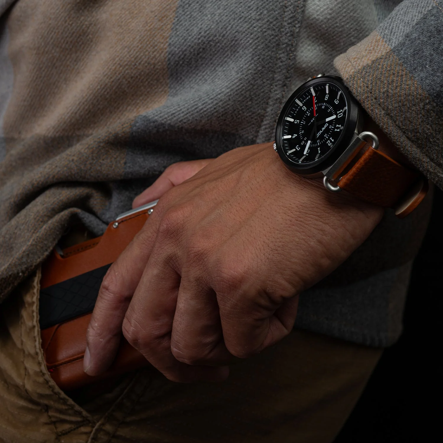 TK-01 - Trek Watch with Italian Leather Strap - Whiskey Brown - Image 15